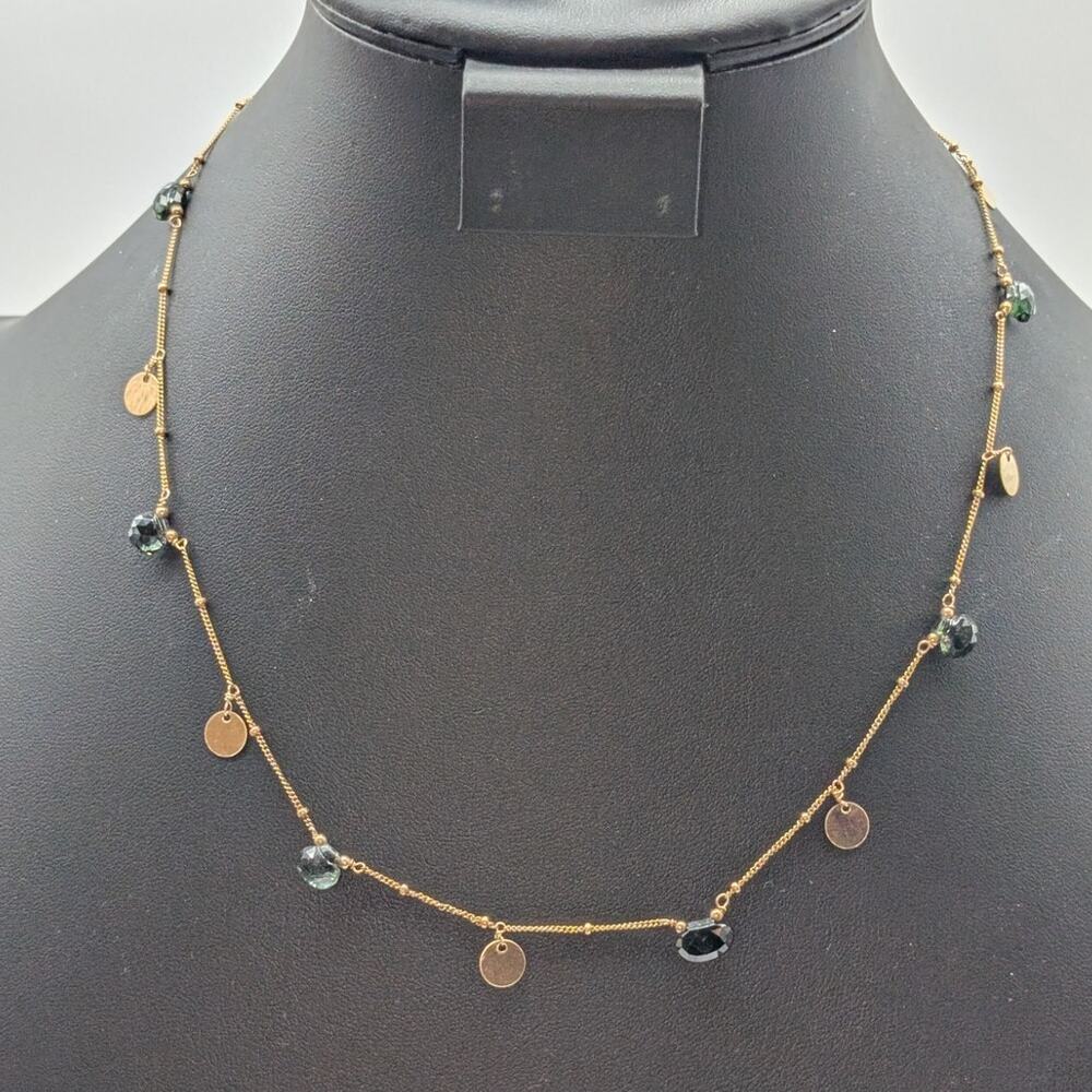 14K Gold Filled Disk & Gemstone Dangle 17"-19.5" Chain Necklace